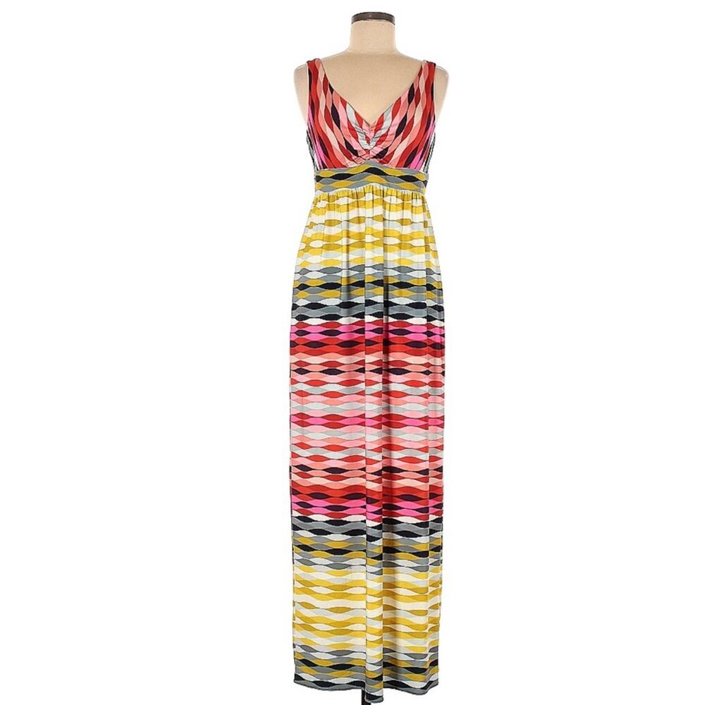 NWT Trina Turk Margery Sleeveless Jersey Maxi Dress Pink and‎ Yellow Print Sz 6